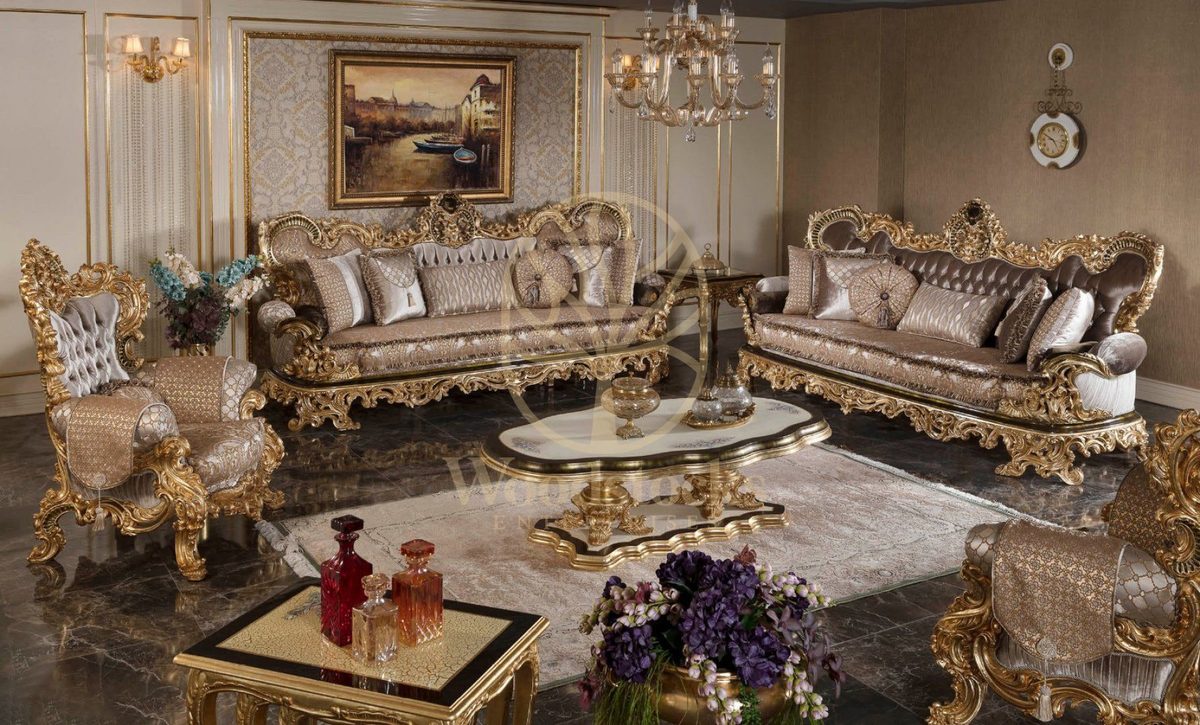 Teak Venetian Champagne and Gold Sofa Set, Sofa Set