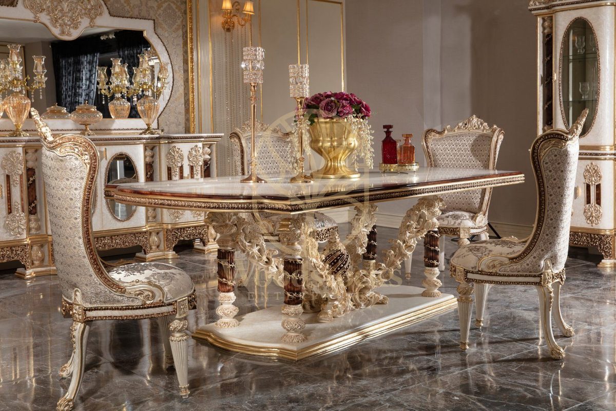 Teak Monaco Cream and Gold Dining Set, alternate view