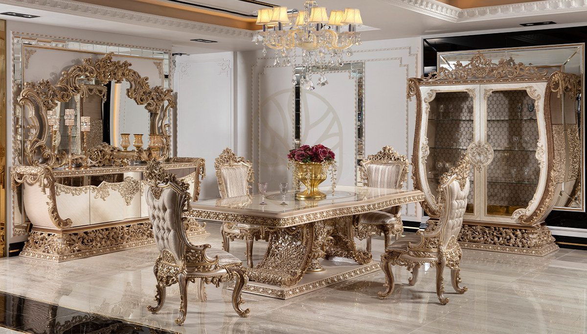 Royal Hisar White Hand Carved Teak Dining Table Set, Saharanpur, Dining Table