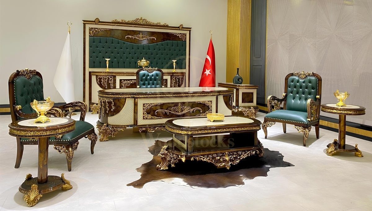 Royal Biruni Hand Carved Teak Office Table, Saharanpur, Office & Study Table
