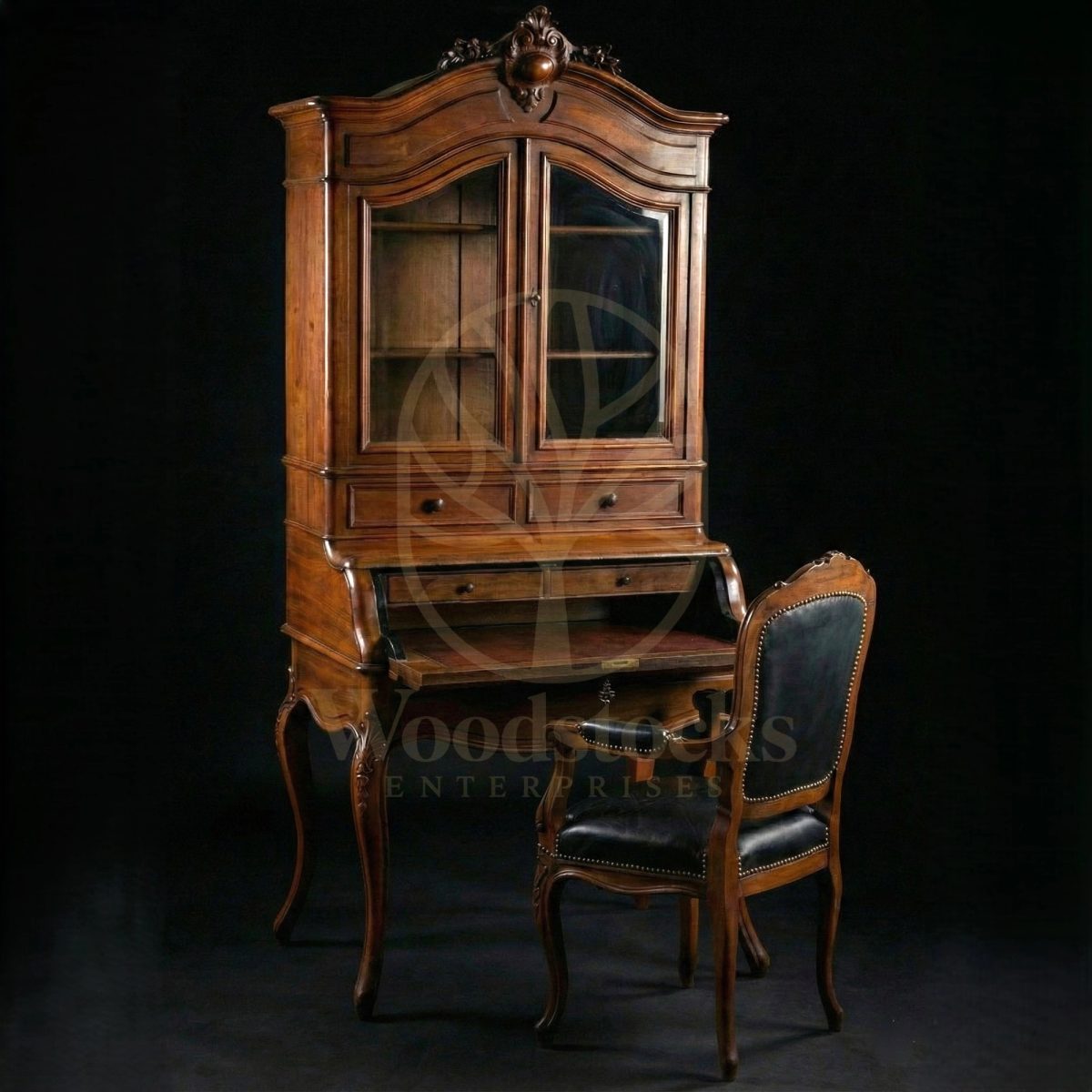 Royal Hand Carved Teak Louis XV Cabinet de Travail Provincial Rocaille Writing Suite, Saharanpur, Office & Study Table