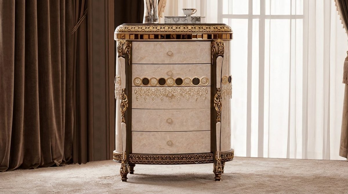 Teak Ornate Marbled Ivory Chest of Drawers, Chest Of Drawers