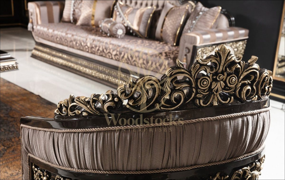 Teak Palace Brown and Gold Carved Sofa Set, view 5