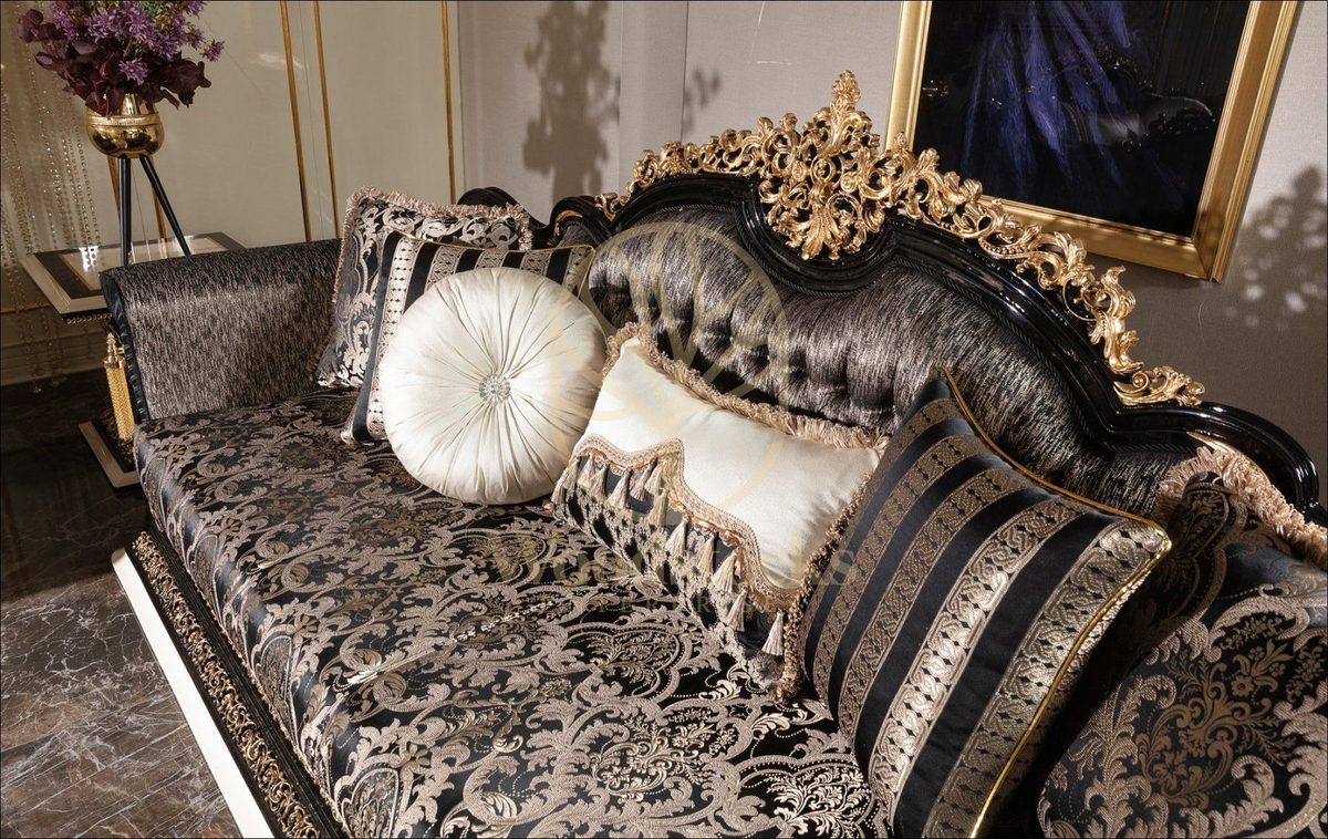 Teak Lyon Black and Gold Tufted Sofa Set, view 4