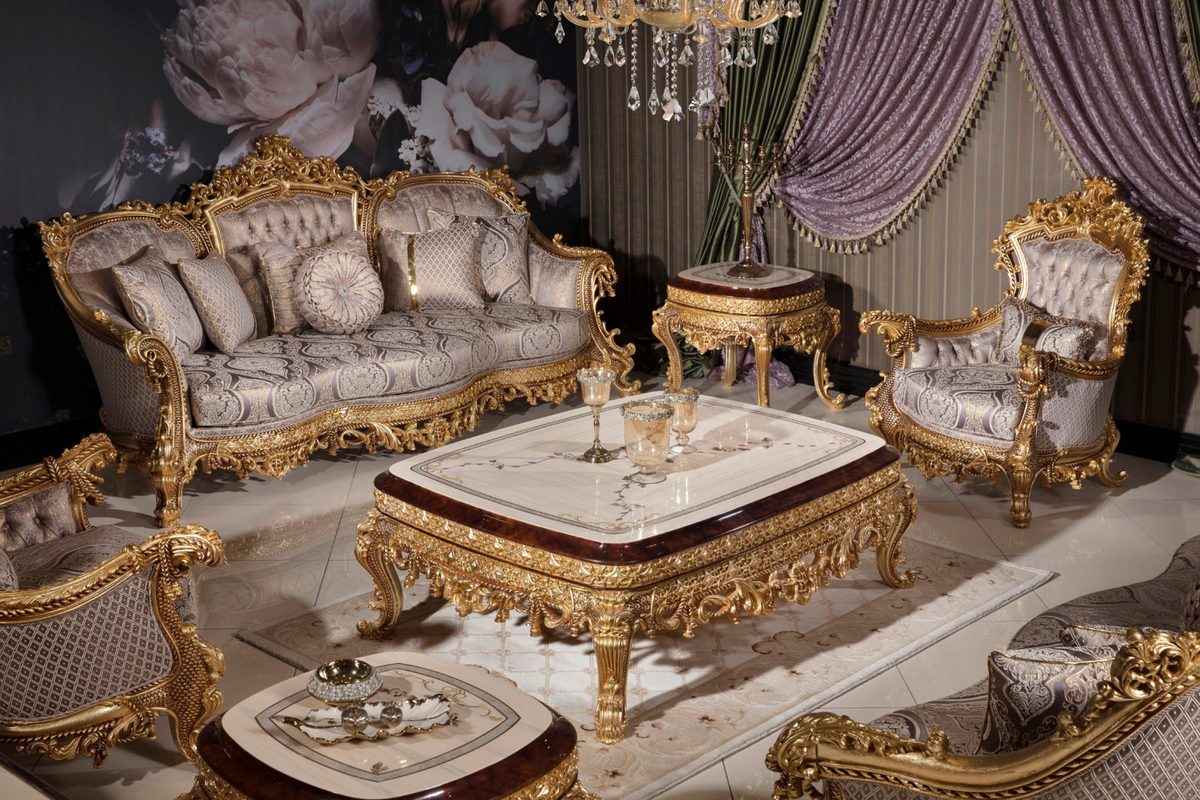 Teak Sovereign Antique Gold and Brown Sofa Set, Sofa Set