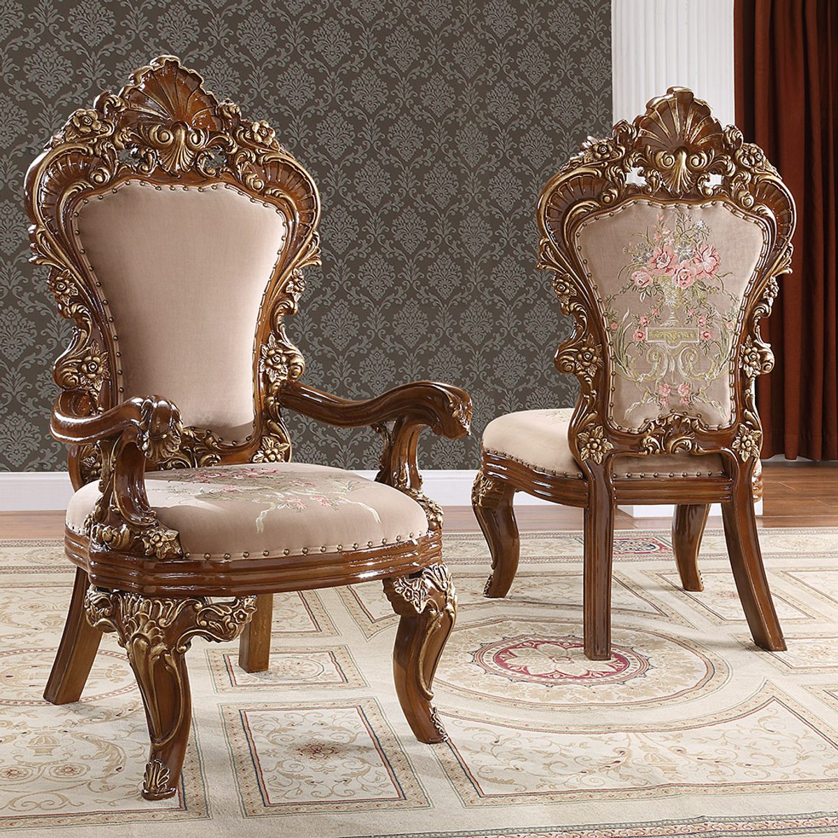 WSE High Quality Teak Wood Antique Gold 5-Piece Bedroom Chair, Bedroom Chair