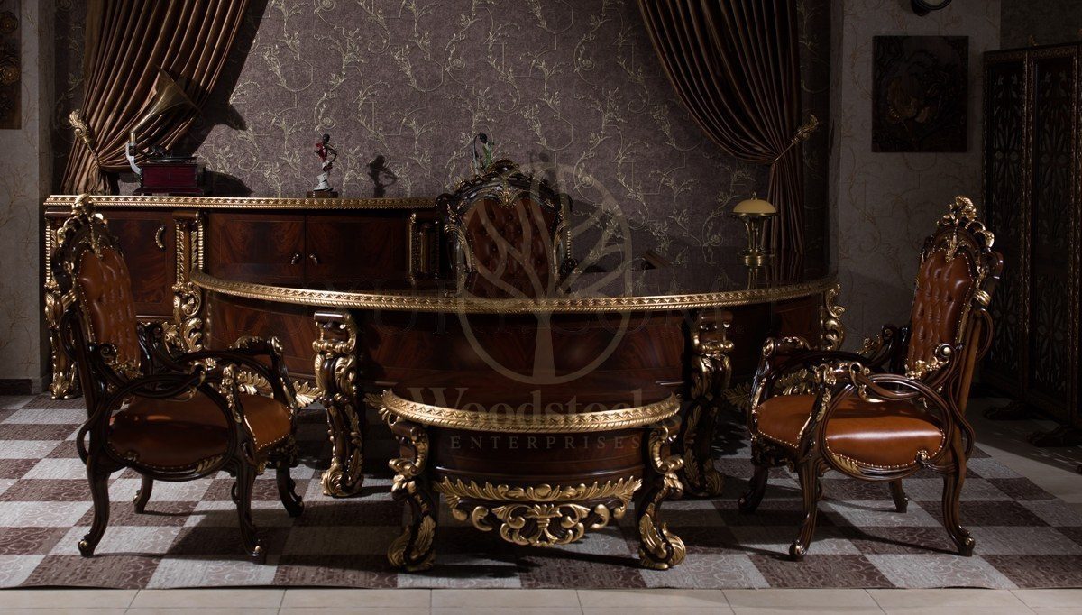 Royal Mihrimah Hand Carved Teak Office Table, Saharanpur, view 7