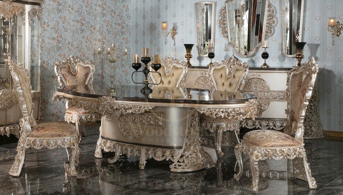 Royal Maskat Hand Carved Teak Dining Table Set, Saharanpur, view 2