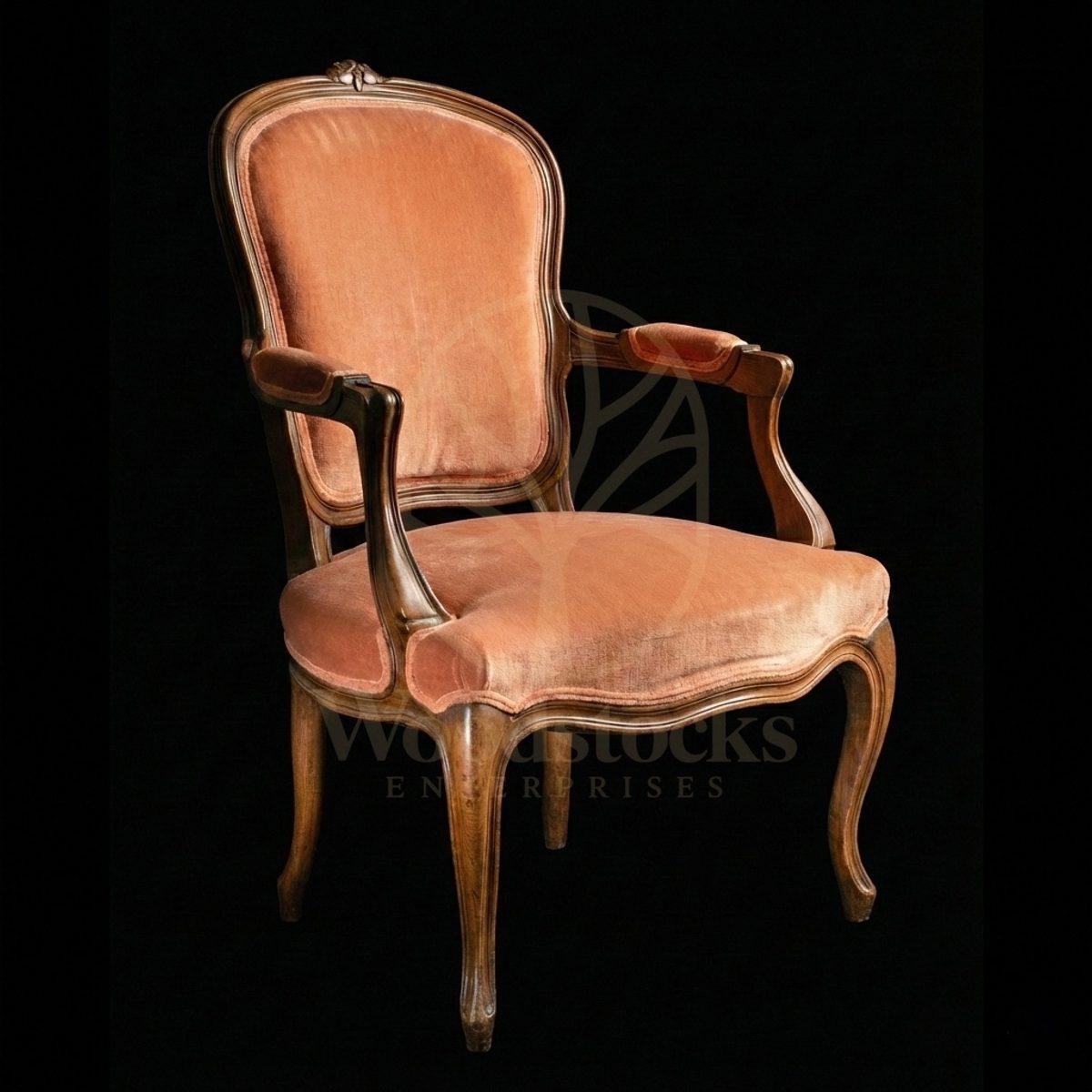 Royal Hand Carved Teak Coquille Crest Louis XV Armchair, Saharanpur, Living Room Chair