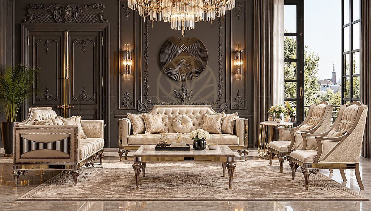 Luxury Cevano Cream Handcrafted Teak Sofa Set, Saharanpur, Sofa Set