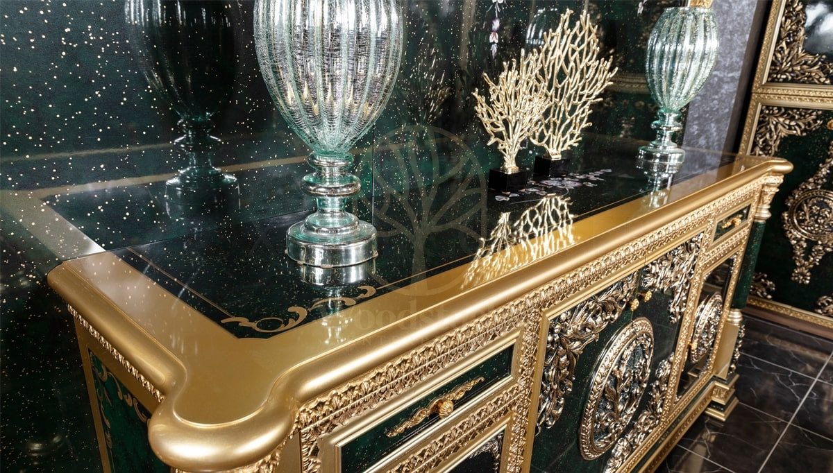 Royal Saheste Green Hand Carved Teak Office Table, Saharanpur, view 9