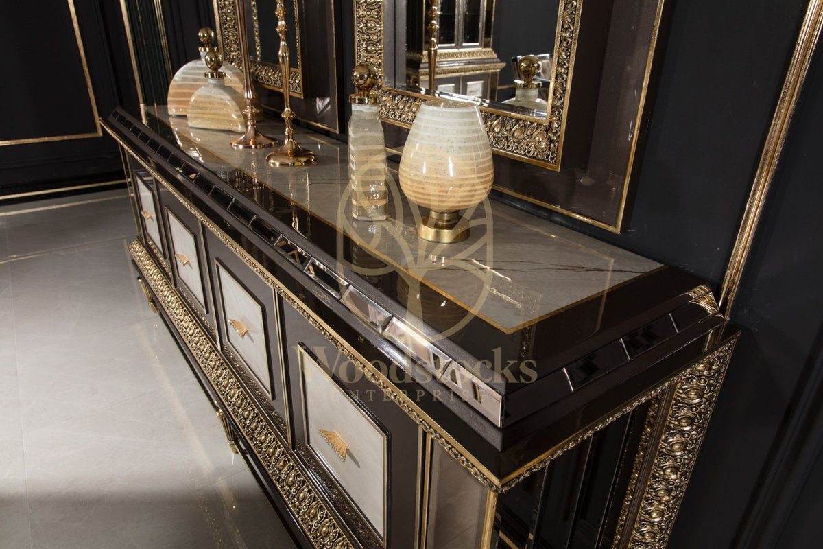 Teak Imperial Black and Gold Dining Set, view 17