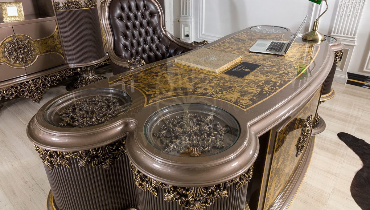Royal Neova Hand Carved Teak Office Table, Saharanpur, view 2