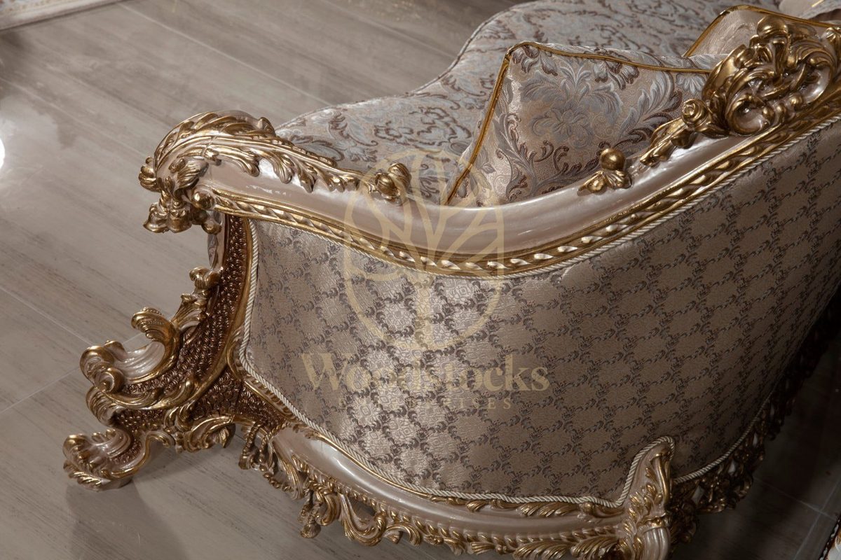 Teak Sovereign Light Brown Damask Sofa Set, alternate view