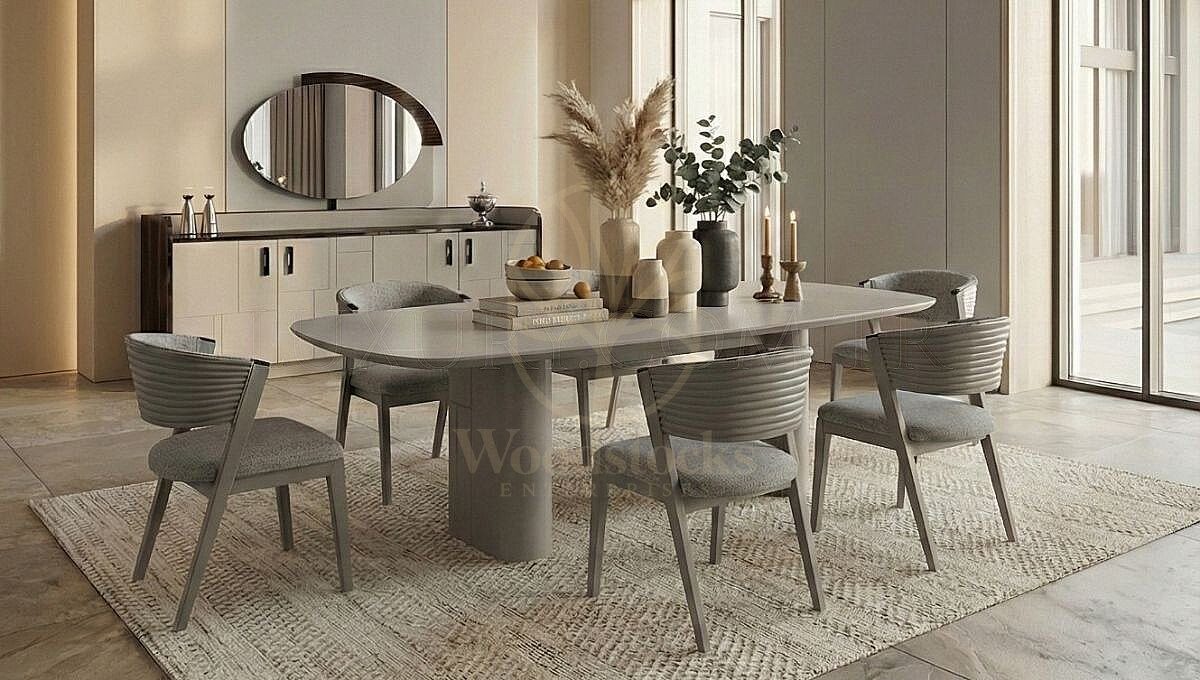 Luxury Senfoni Oval Handcrafted Teak Dining Table Set, Saharanpur, Dining Table