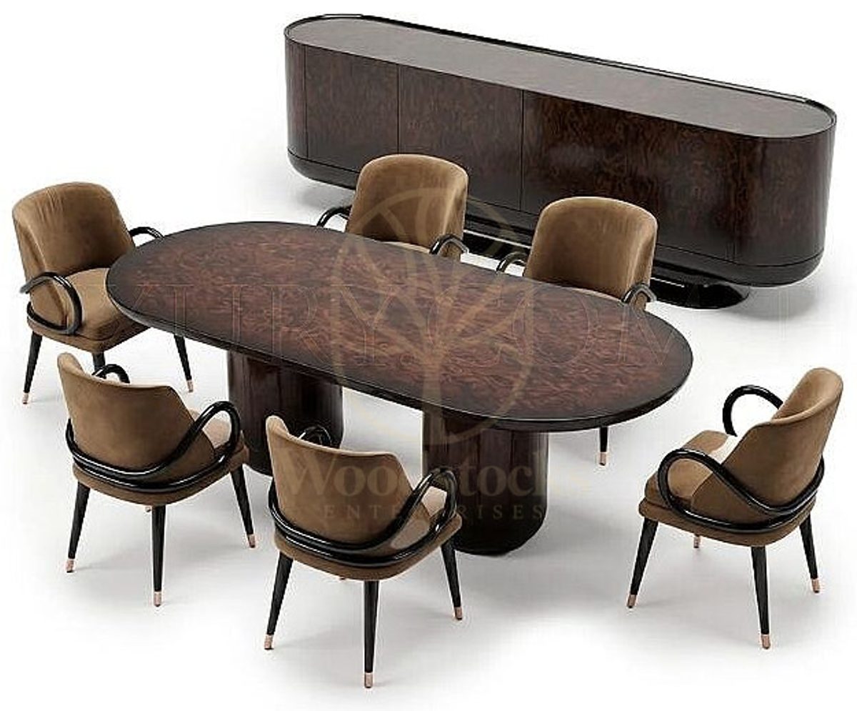 Luxury Avenor Walnut Oval Handcrafted Teak Dining Table Set, Saharanpur, view 3