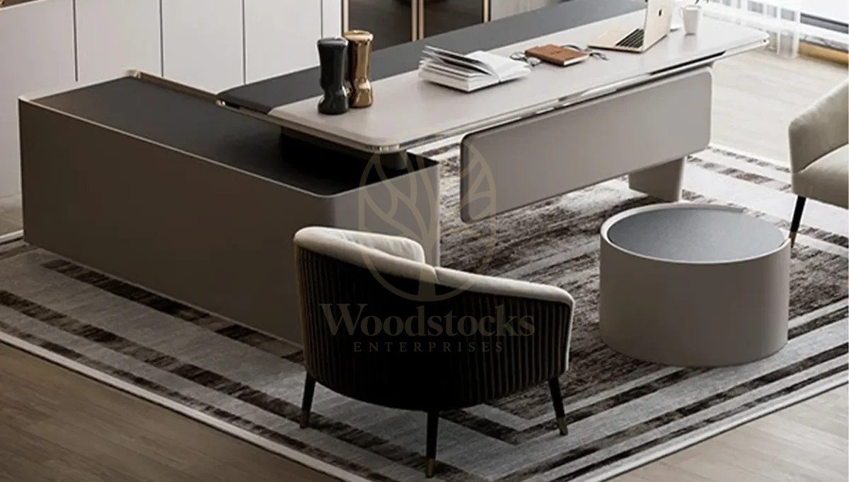 Luxury Madrid White Handcrafted Teak Office Table, Saharanpur, view 2