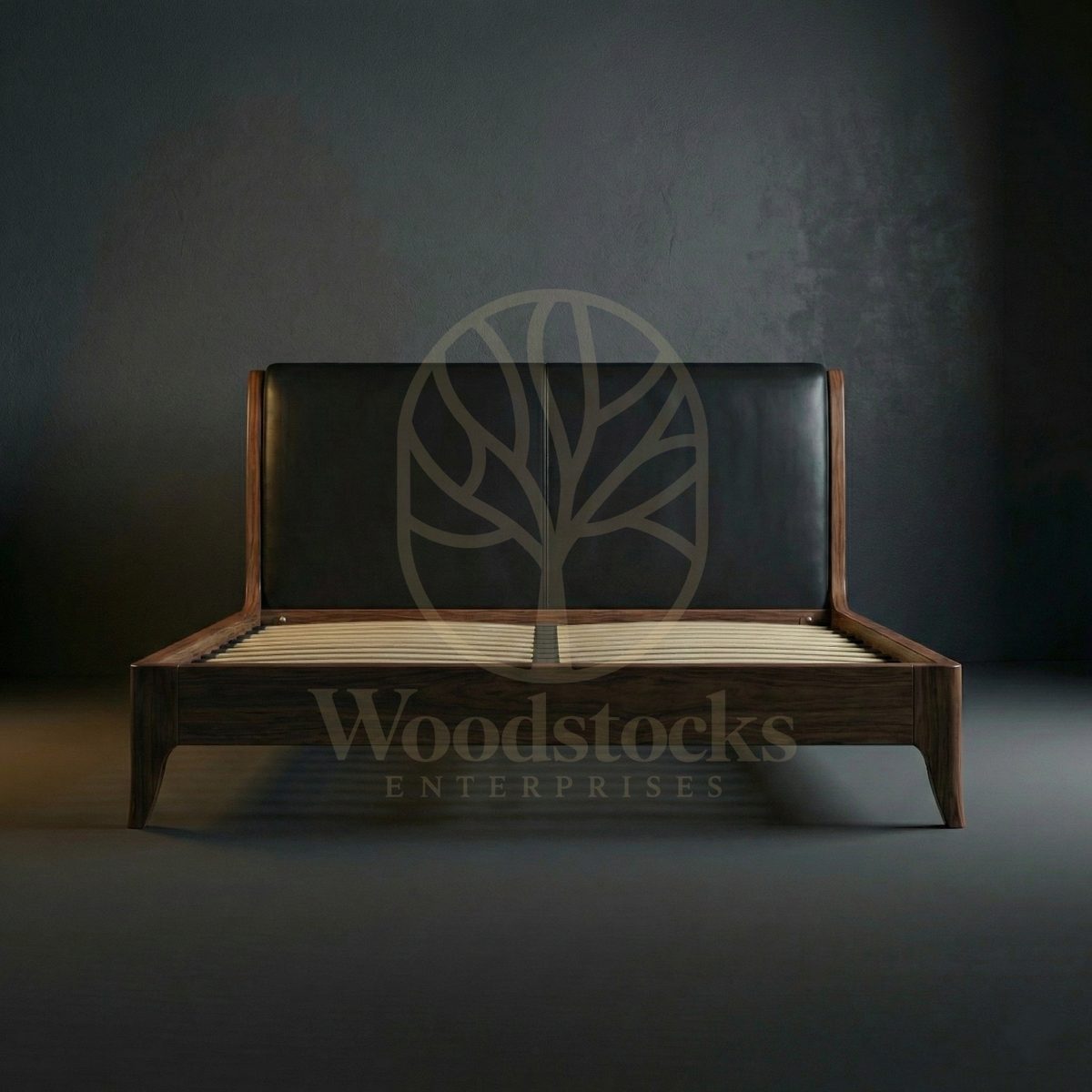 Luxury Teak Normandie Streamline Moderne Leatherback Bed, Saharanpur, view 3