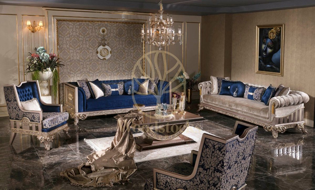 Teak Ravello Navy and Cream Sofa Set, Sofa Set