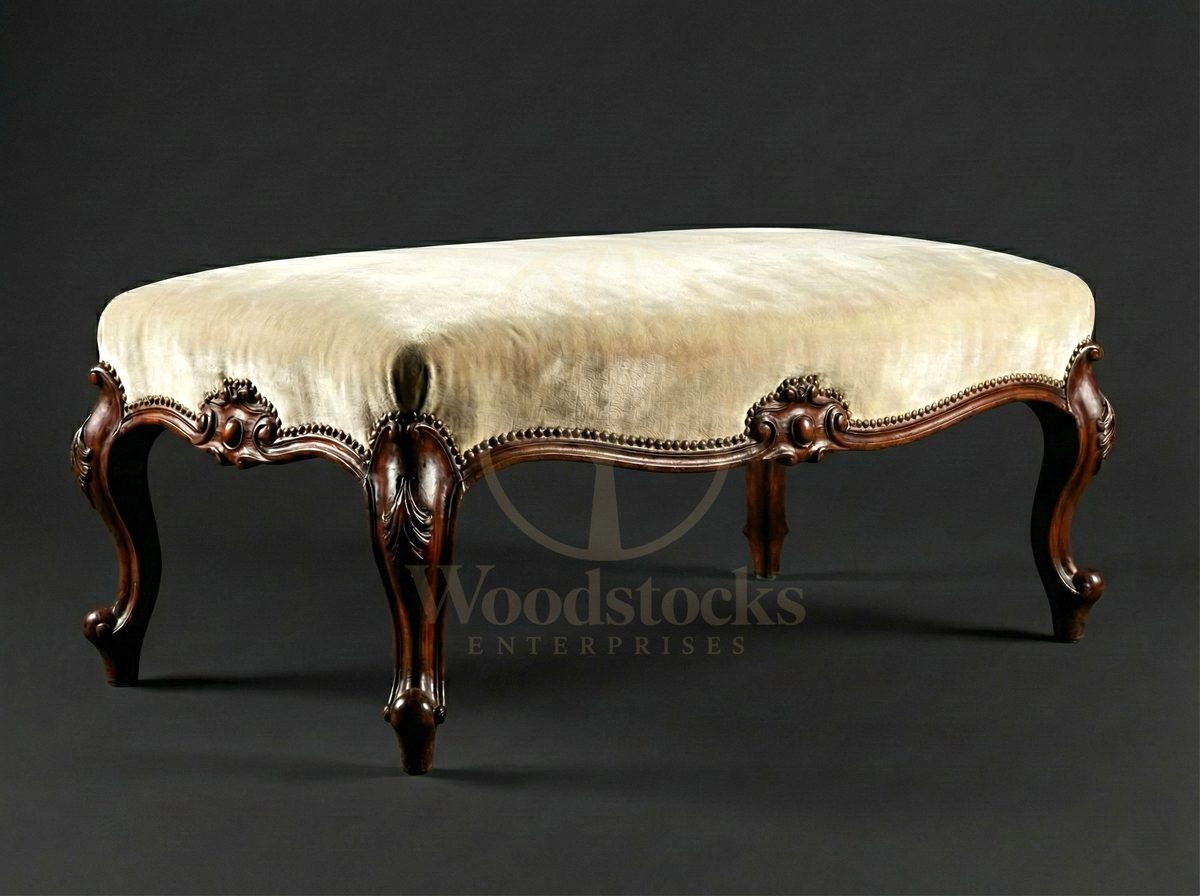 Royal Teak Palais Upholstered Salon Bench, Saharanpur, view 2