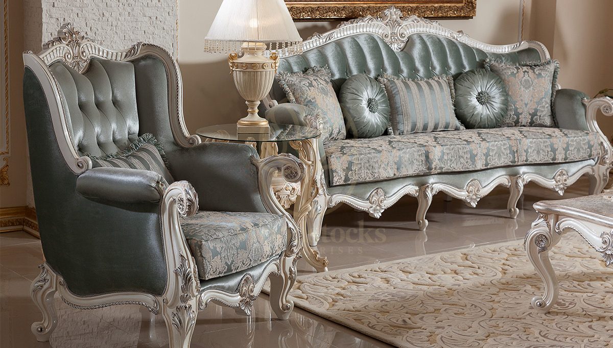 Royal Kayihan Blue Hand Carved Teak Sofa Set, Saharanpur, view 4