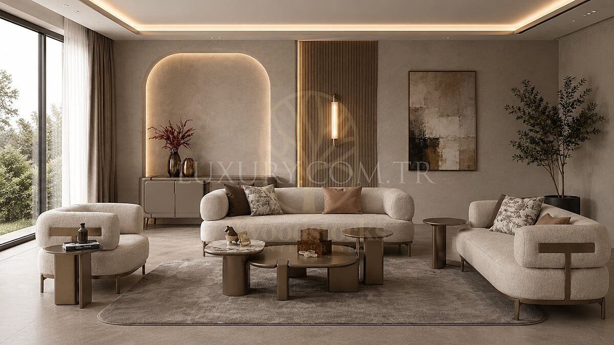 Luxury Pera Beige Handcrafted Teak Sofa Set, Saharanpur, Sofa Set