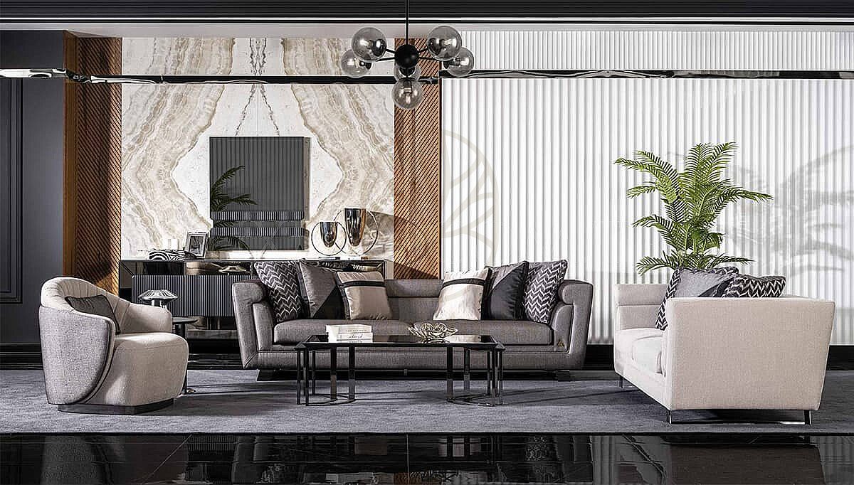 Luxury Elvano Grey Handcrafted Teak Sofa Set, Saharanpur, view 4