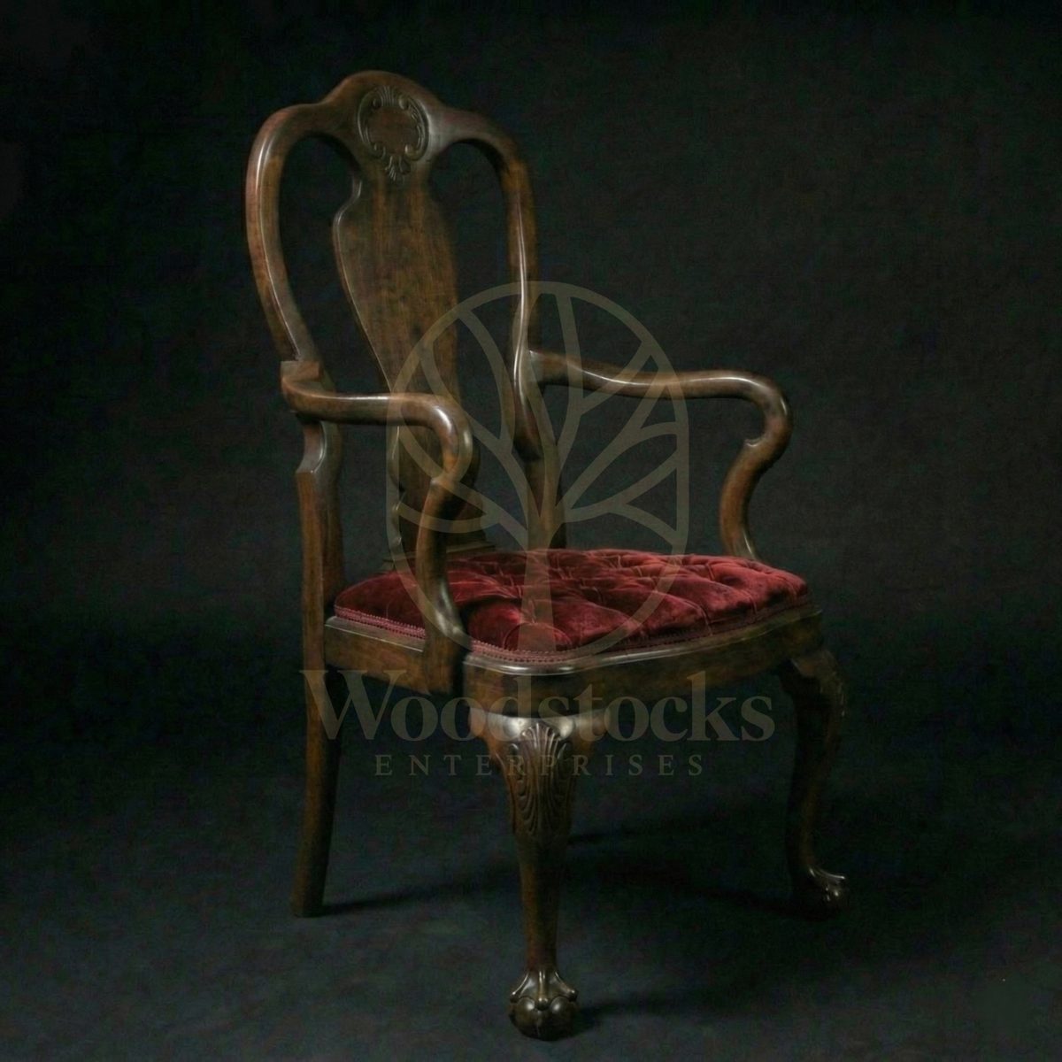 Hand Carved Teak Georgian Ball-and-Claw Elbow Chair, Saharanpur, Living Room Chair