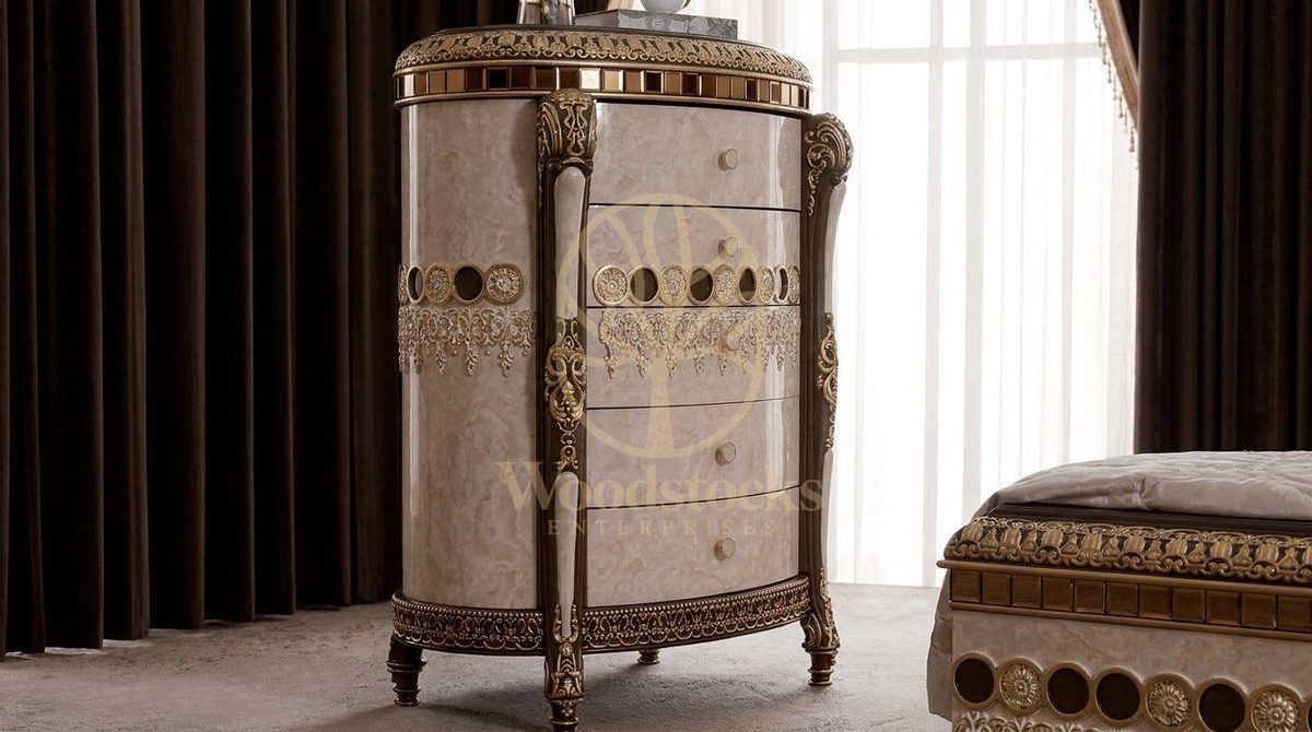 Teak Ornate Marbled Ivory Chest of Drawers, view 3