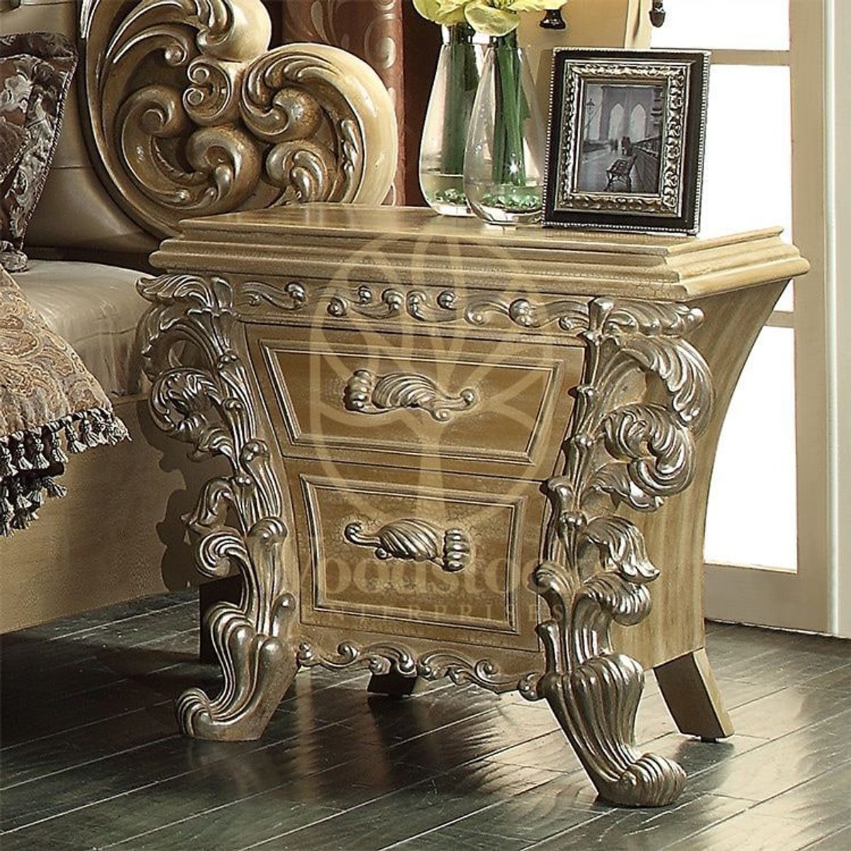 Teak Antique Silver 5-Piece King Size Bed II, view 6