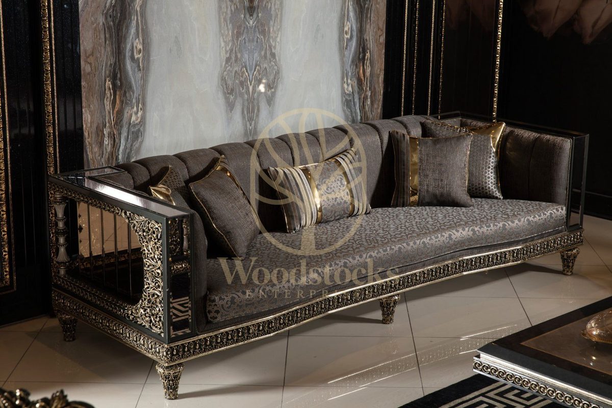 Teak Ornate Sage Green and Gold Sofa Set, view 19