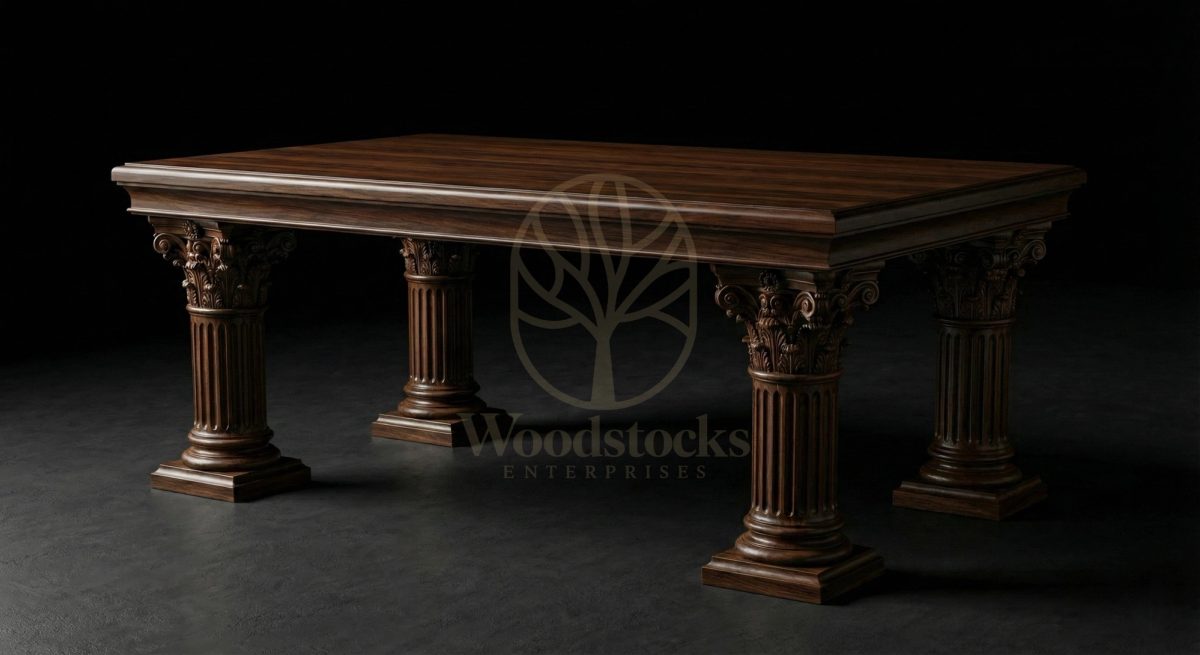 Hand Carved Teak Corinthian Tribunal Table, Saharanpur, view 4