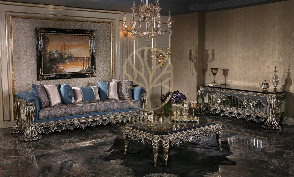 Teak Milano Blue and Silver Sofa Set, Sofa Set