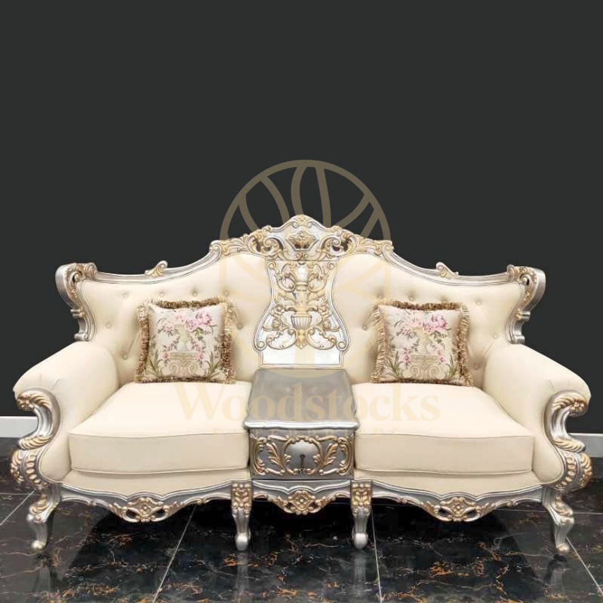 Teak European Antique Gold 3-Piece Sofa Set, view 6
