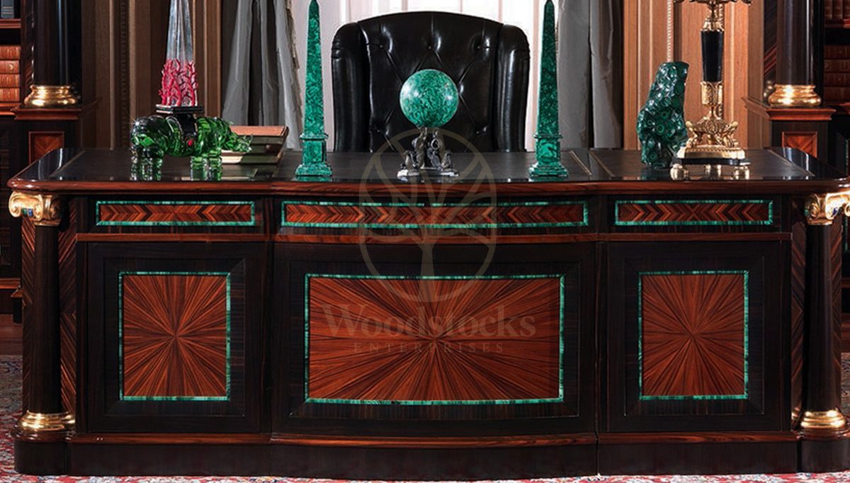 Royal Ahesta Bronze Hand Carved Teak Office Table, Saharanpur, view 2