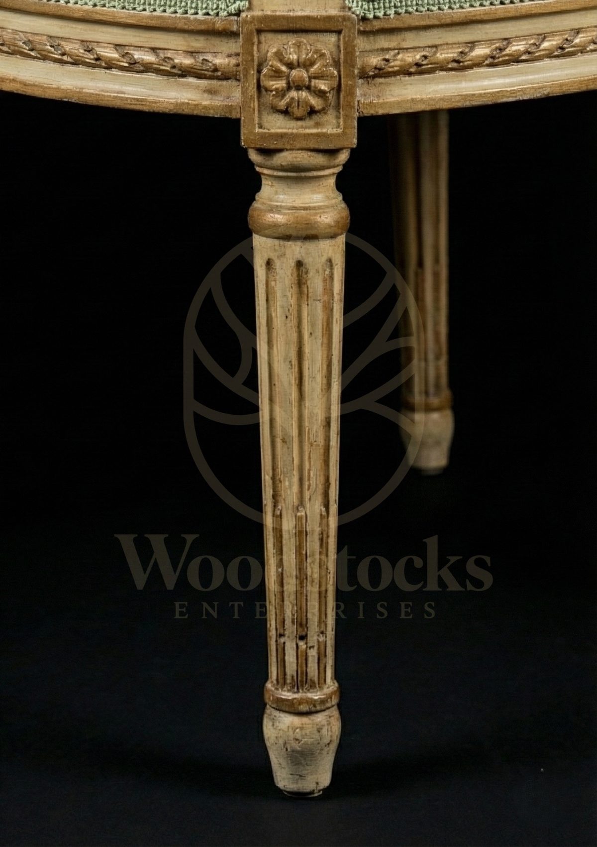 Royal Hand Carved Teak La Fauteuil de Lumière Gilded Mint Louis XVI Armchair, Saharanpur, view 4