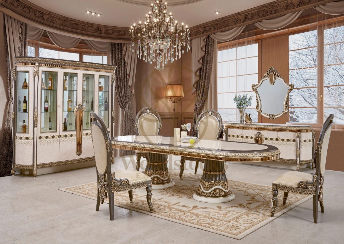 Teak Luxury Marbled Ivory Dining Chair Set, alternate view