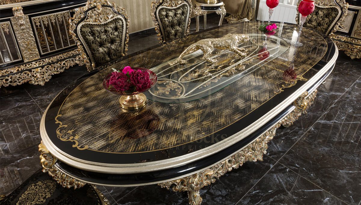 Royal Altay Black Hand Carved Teak Dining Table Set, Saharanpur, view 7