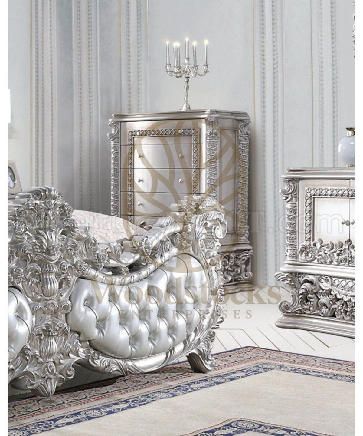 Teak Luxury Silver 5-Piece King Size Bed, view 8