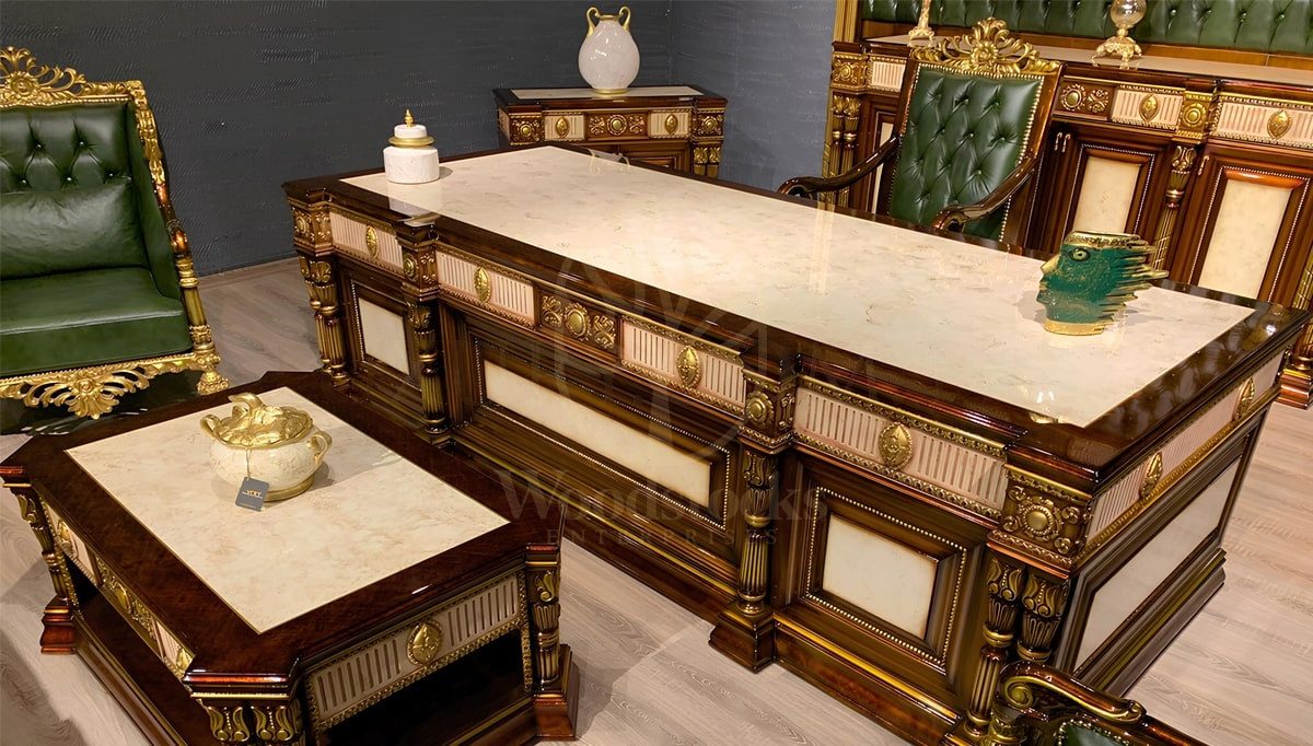 Royal Hatem Hand Carved Teak Office Table, Saharanpur, view 2