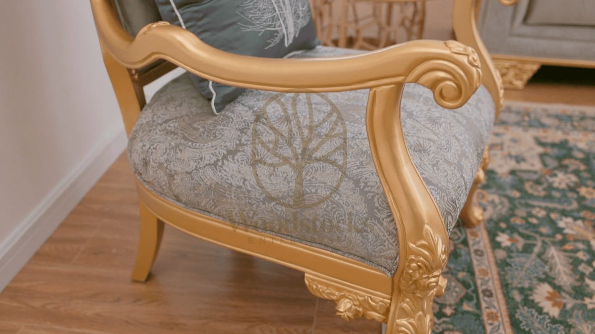 Teak Hand-Carved Gold Maharaja 3-Piece Sofa Set, view 12
