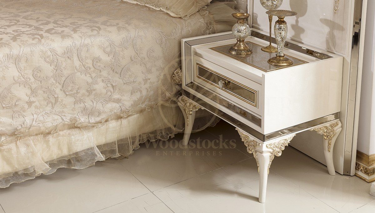 Royal Rabesa White Hand Carved Teak King Size Bed, Saharanpur, view 4