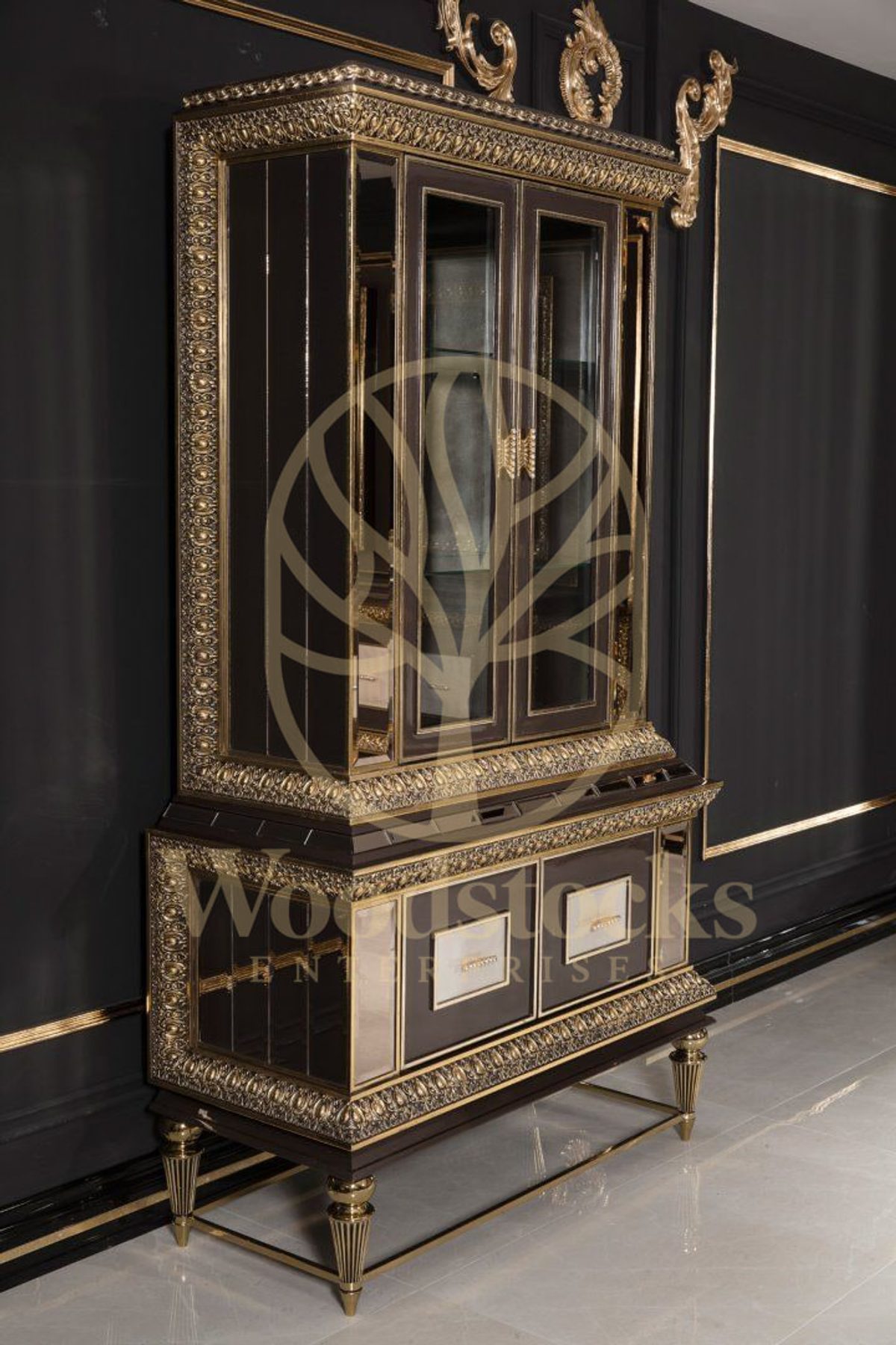 Teak Imperial Black and Gold Dining Set, view 7