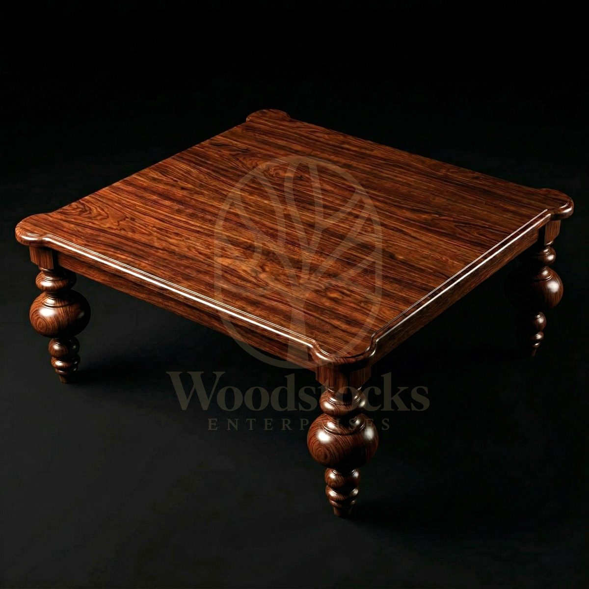 Royal Hand Carved Teak Lancashire Turned-Leg Baroque Coffee Table, Saharanpur, view 4