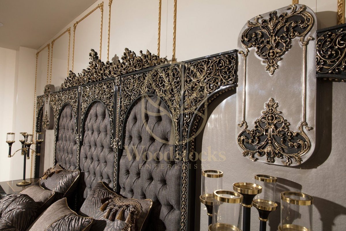 Teak Ornate Charcoal and Silver 4-Piece King Size Bed, view 7