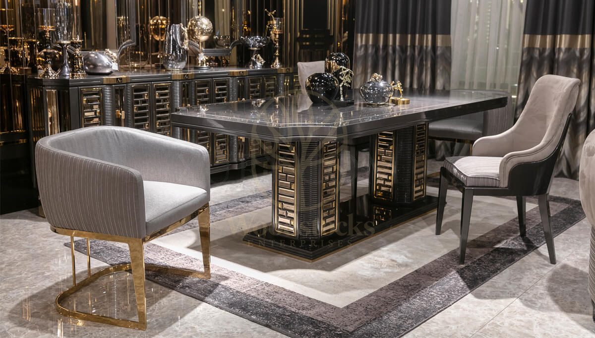 Luxury Vietnam Grey Handcrafted Teak Dining Table Set, Saharanpur, view 5