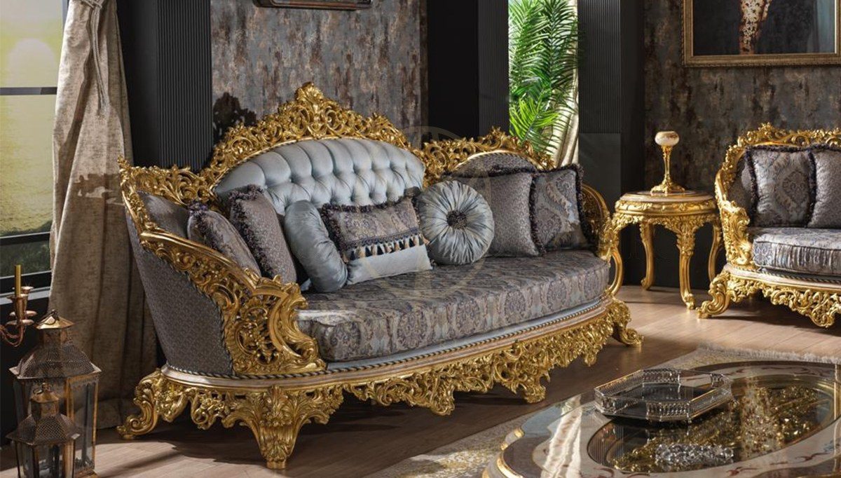 Royal Hunkar Gold Leaf Hand Carved Teak Sofa Set, Saharanpur, view 5