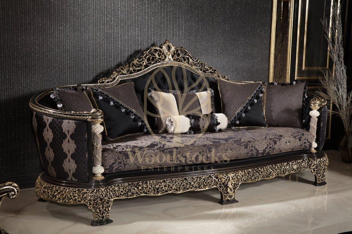 Teak Monaco Charcoal and Gold Tufted Sofa Set, view 10