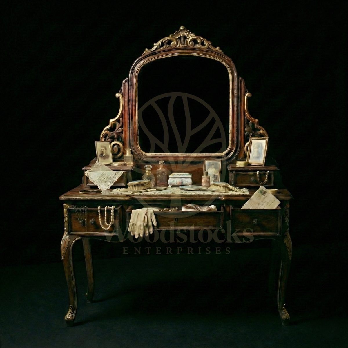 Royal Hand Carved Teak Fontainebleau Rocaille Vanity Bureau, Saharanpur, Dressing Table