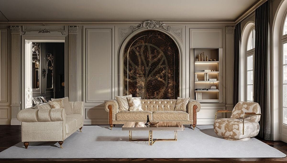 Royal Elite Chesterfield Hand Carved Teak Sofa Set, Saharanpur, Sofa Set